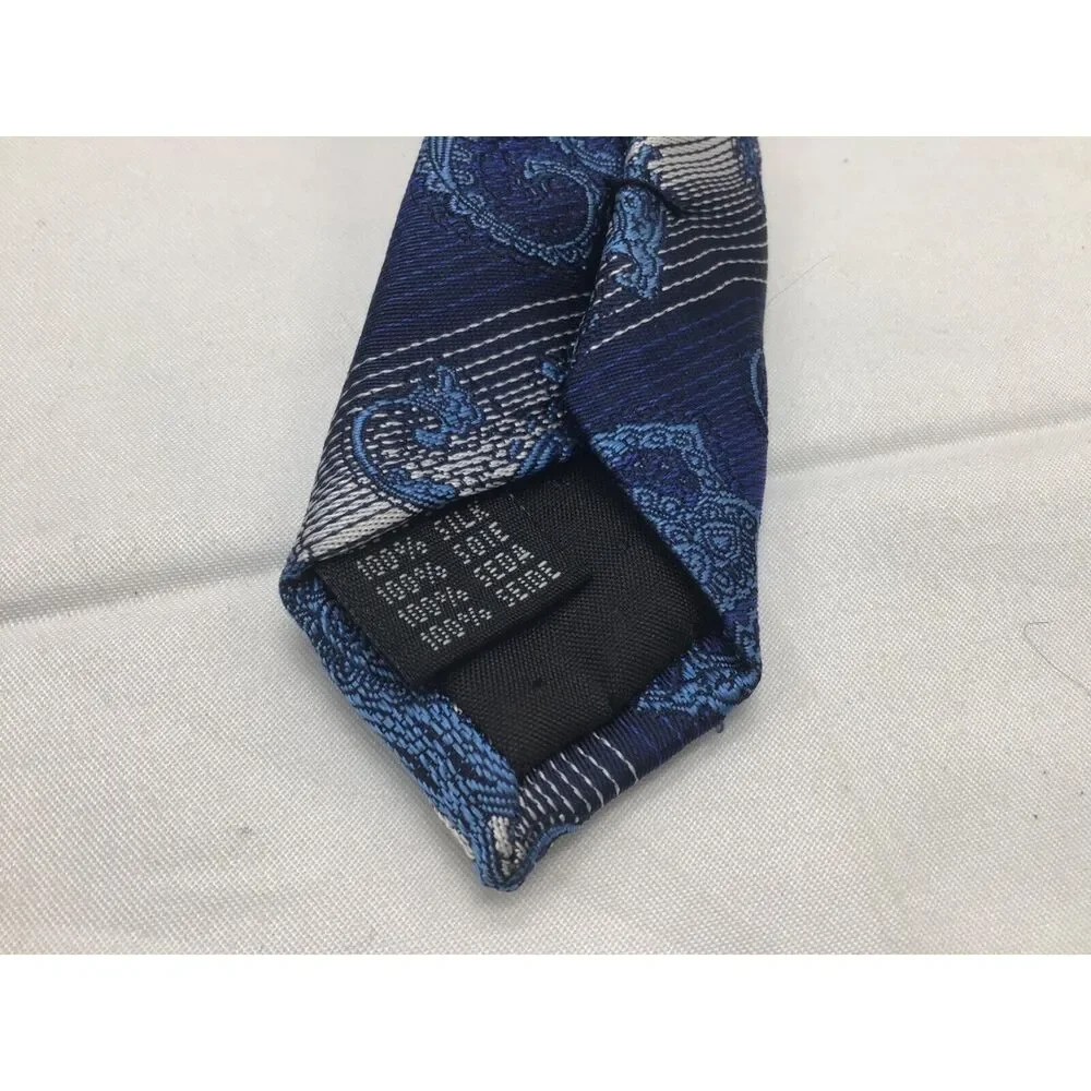 Enzo Brunatti Silk Tie Blue Paisley Striped Handmade 4 Inch Elegant Career